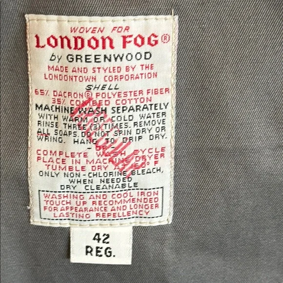 London Fog by Greenwood Charcoal Classic Wool Lined Trench Coat Size 42 Reg.